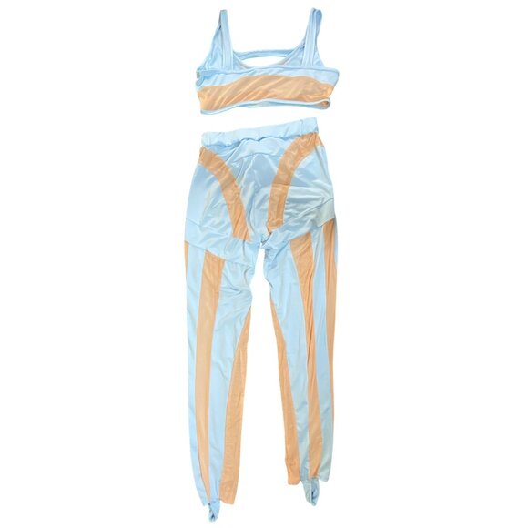 2‎ Piece Activewear Set XL Light Blue & Peach Sexy Bodycon Stretch Club Leggings - Picture 2 of 5